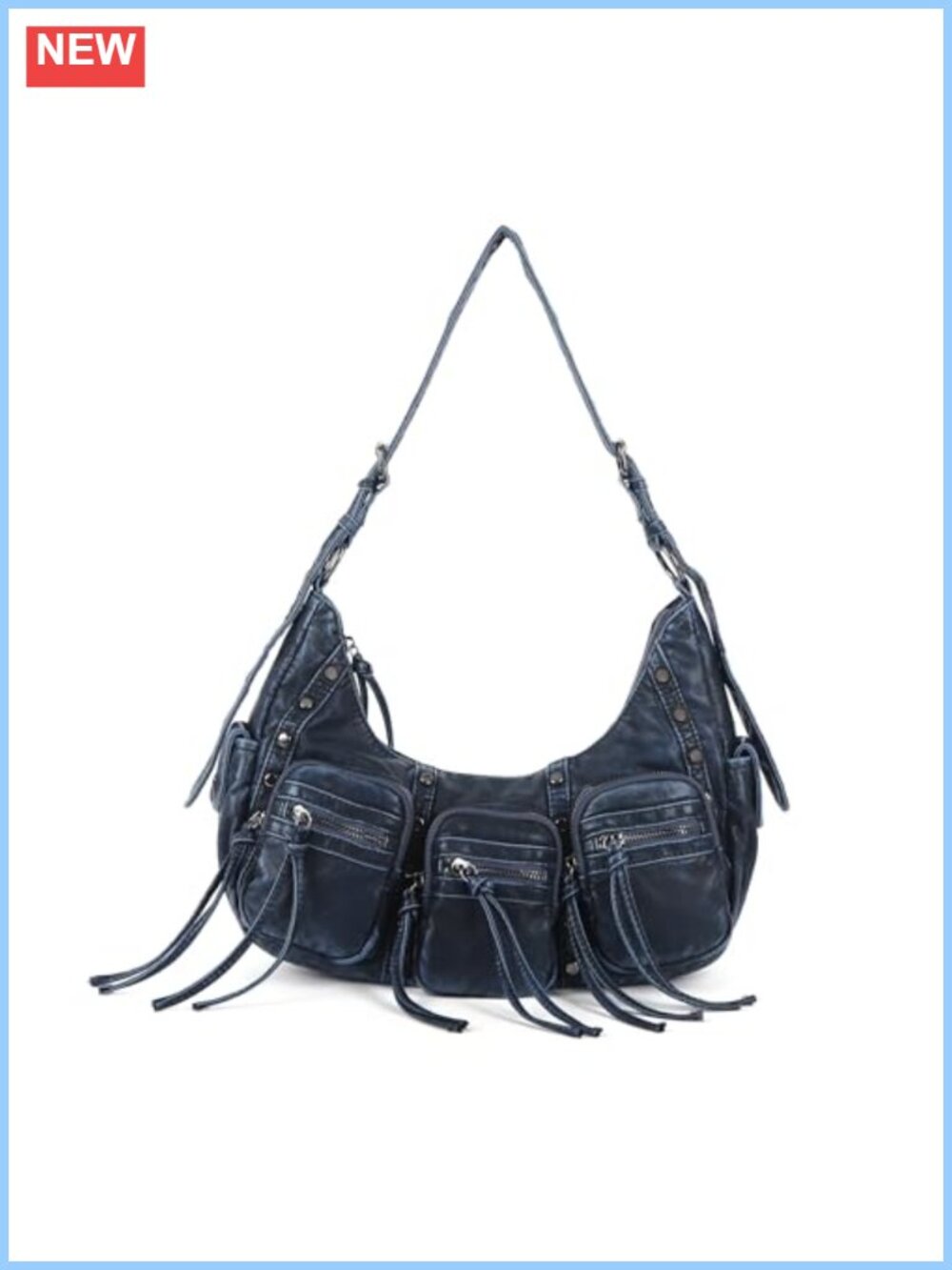 Women's Vegan Leather Hobo Satchel Bag Multi Pocket Y2K Designer Handbag